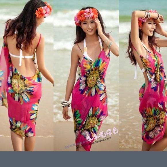 🎉 Pink Sheer Floral Cover Up Dress - Picture 4 of 8